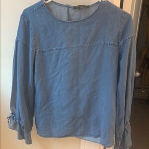 Banana Republic Blue Tie Front Long Sleeve Blouse